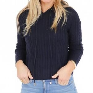 NEW BURGESS SWEATERS kitty cable hoodie in navy